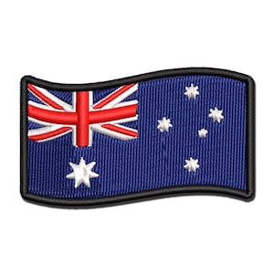 Australia with Waving Flag Cute Multi-Color Embroidered Iron-On or Hook & Loop Patch Applique