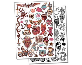 American Traditional Vintage Old Style Temporary Tattoo Water Resistant Fake Body Art Set Collection