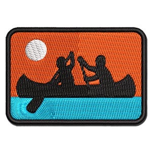 Two Person Canoe Team Water Boat with Paddle Multi-Color Embroidered Iron-On or Hook & Loop Patch Applique