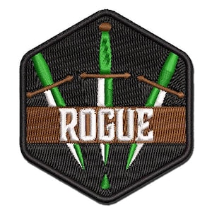 RPG Class Rogue Daggers Games Fantasy Gaming Multi-Color Embroidered Iron-On or Hook & Loop Patch Applique