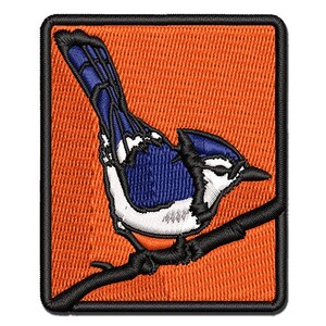 Blue Jay Bird on Branch Multi-Color Embroidered Iron-On or Hook & Loop Patch Applique