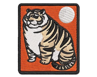 Chubby Fat Tiger Multi-Color Embroidered Iron-On or Hook & Loop Patch Applique