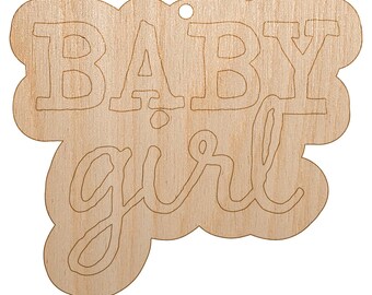 Baby Girl Fun Text Unfinished Craft Wood Holiday Christmas Tree DIY Pre-Drilled Ornament