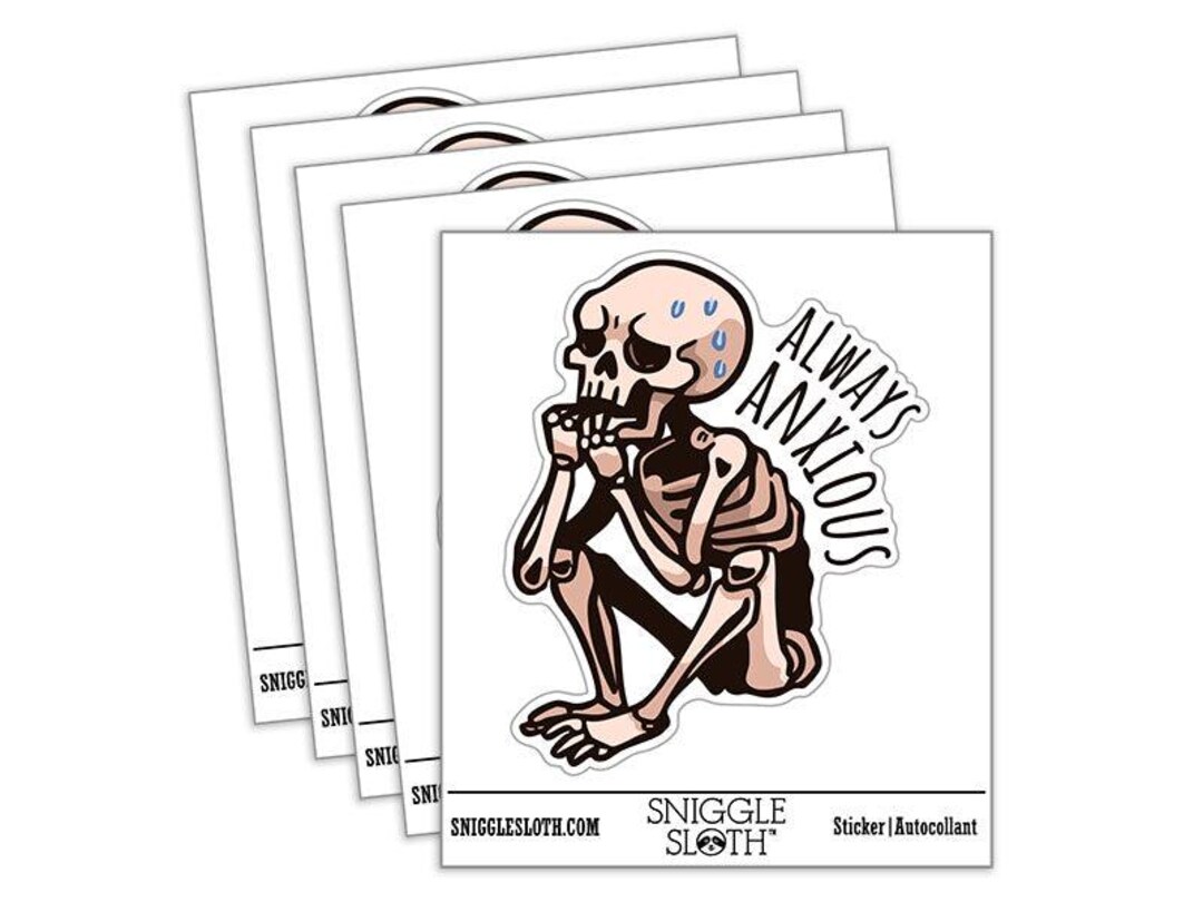 Water Bottle Sticker Set Always Anxious Skeleton Nervous Sitting Cute ...