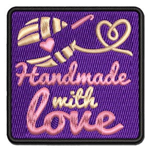 Handmade With Love Crochet Yarn Multi-Color Embroidered Iron-On or Hook & Loop Patch Applique