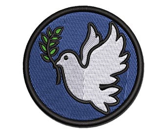 Peace Dove with Olive Branch Multi-Color Embroidered Iron-On or Hook & Loop Patch Applique