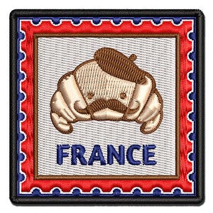 France Travel French Croissant with Beret Multi-Color Embroidered Iron-On or Hook & Loop Patch Applique