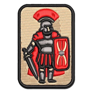 Roman Soldier Centurion Sword Shield Multi-Color Embroidered Iron-On or Hook & Loop Patch Applique