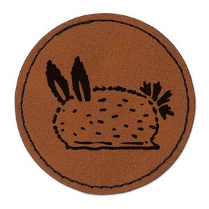 Sea Bunny Nudibranch Round Iron-On Engraved Faux Leather Patch Applique - 2.5"