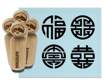 Chinese Symbols Happiness Longevity Wealth Good Luck Rubber Stamp Set for Stamping Crafting Planners