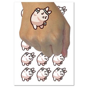 Cute Kawaii Bunny Rabbit Workout Exercise Temporary Tattoo Water Resistant Fake Body Art Set Collection (1 Sheet)