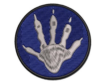 Raccoon Trash Panda Hand Print Multi-Color Embroidered Iron-On or Hook & Loop Patch Applique