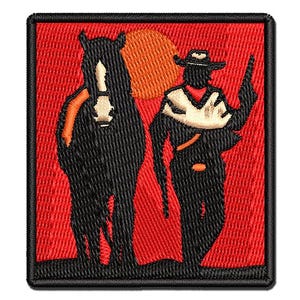 Cowboy with Guns and Horse Multi-Color Embroidered Iron-On or Hook & Loop Patch Applique
