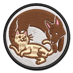 Dog and Cat Chasing in a Circle Multi-Color Embroidered Iron-On or Hook & Loop Patch Applique
