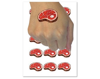 Steak Beef Dinner Icon Temporary Tattoo Water Resistant Fake Body Art Set Collection (1 Sheet)