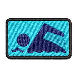 Swimming Symbol Multi-Color Embroidered Iron-On or Hook & Loop Patch Applique