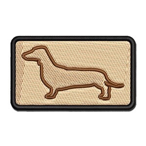 Smooth Haired Dachshund Dog Outline Multi-Color Embroidered Iron-On or Hook & Loop Patch Applique