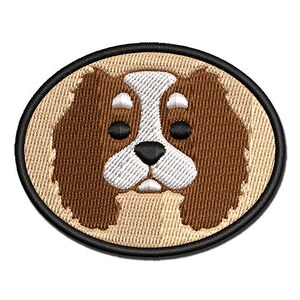 Cartoon Cavalier King Charles Spaniel Head Multi-Color Embroidered Iron-On or Hook & Loop Patch Applique