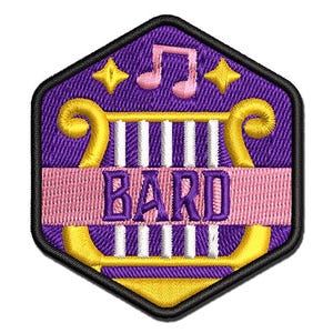 RPG Class Bard Games Fantasy Gaming Multi-Color Embroidered Iron-On or Hook & Loop Patch Applique