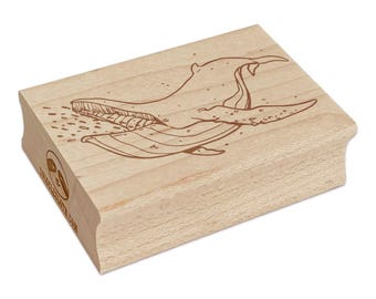 Humpback Whale Eating Small Fish and Krill Rectangle Rubber Stamp for Stamping Crafting