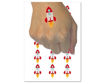 Rocket Ship Doodle Temporary Tattoo Water Resistant Fake Body Art Set Collection (1 Sheet)