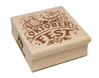 Oktoberfest Banner Beer Sausage Pretzel Square Rubber Stamp for Stamping Crafting