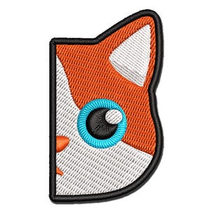 Curious Kitty Cat Hiding Peeking Around Corner Multi-Color Embroidered Iron-On or Hook & Loop Patch Applique