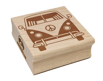 Vintage Van Front View Square Rubber Stamp for Stamping Crafting