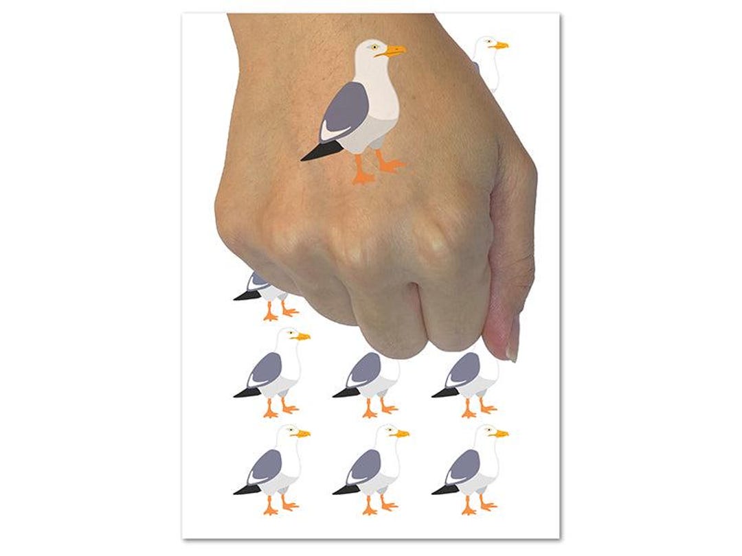 Standing Seagull Bird Temporary Tattoo Water Resistant Fake Body Art ...