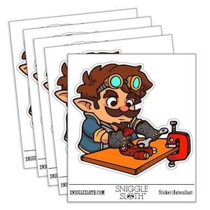 Gnome Artificer Engineer Mechanic Fantasy Character Waterproof Vinyl Phone Tablet Laptop Water Bottle Car Window Bumper Decal Sticker Set -