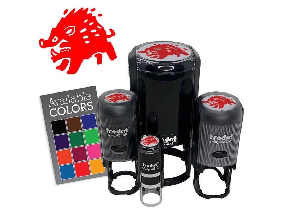 Angry Charging Cartoon Boar Pig Hog Peccary Self-inking Rubber Stamp ...