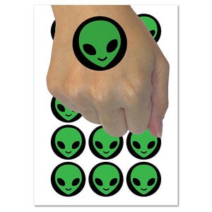 Smiling Happy Alien Emoticon Temporary Tattoo Water Resistant Fake Body Art Set Collection (1 Sheet)