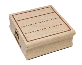May include: A rectangular wooden stamp with a brown border and lines for writing practice. The stamp includes a solid top line, a dotted middle line, and a dotted bottom line. The stamp has the text "LABELSUPPLY.COM" on the side.