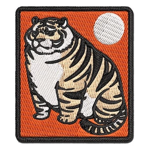 Chubby Fat Tiger Multi-Color Embroidered Iron-On or Hook & Loop Patch Applique