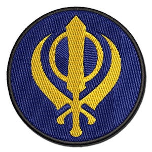 Sikh Khanda Indian Punjab Religious Symbol Multi-Color Embroidered Iron-On or Hook & Loop Patch Applique