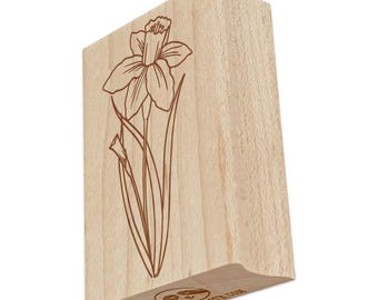 Hand Drawn Daffodil Flower Rectangle Rubber Stamp for Stamping Crafting