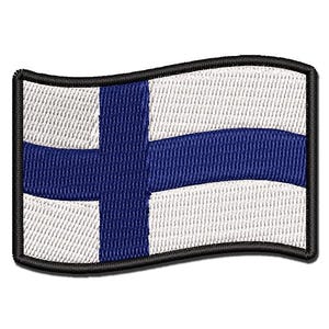 Finland with Waving Flag Cute Multi-Color Embroidered Iron-On or Hook & Loop Patch Applique