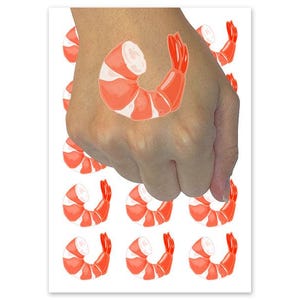 Headless Cooked Cocktail Shrimp Prawn Temporary Tattoo Water Resistant Fake Body Art Set Collection (1 Sheet)