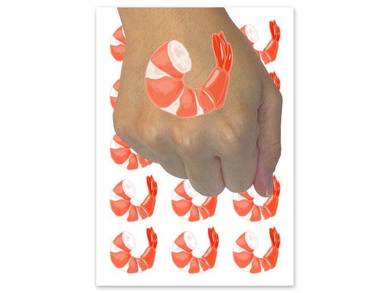 Headless Cooked Cocktail Shrimp Prawn Temporary Tattoo Water Resistant Fake Body Art Set Collection (1 Sheet)