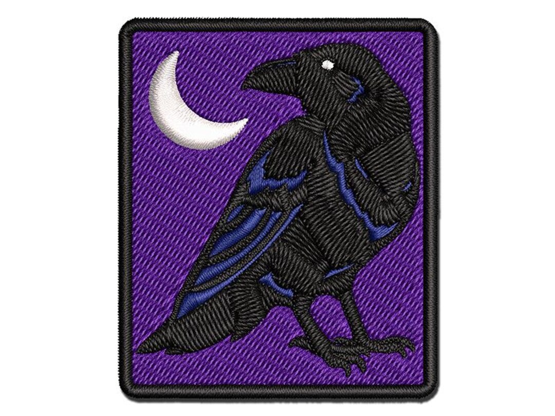 Elegant Black Raven Multi-color Embroidered Iron-on or Hook & Loop ...