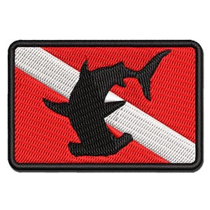 Hammerhead Shark Diving Flag Multi-Color Embroidered Iron-On or Hook & Loop Patch Applique