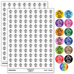 Silly Cartoon Doodle Cowboy with Beard and Hat 200+ 0.50 inch Round Stickers