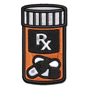 Prescription Pill Bottle Medicine Multi-Color Embroidered Iron-On or Hook & Loop Patch Applique