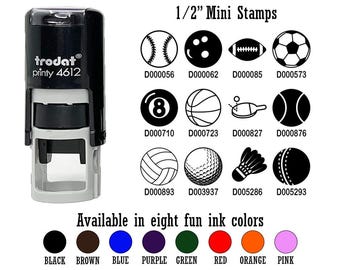 Sports Balls Baseball Basketball Football Soccer Golf 1/2" Self-Inking Rubber Stamp Ink Stamper.