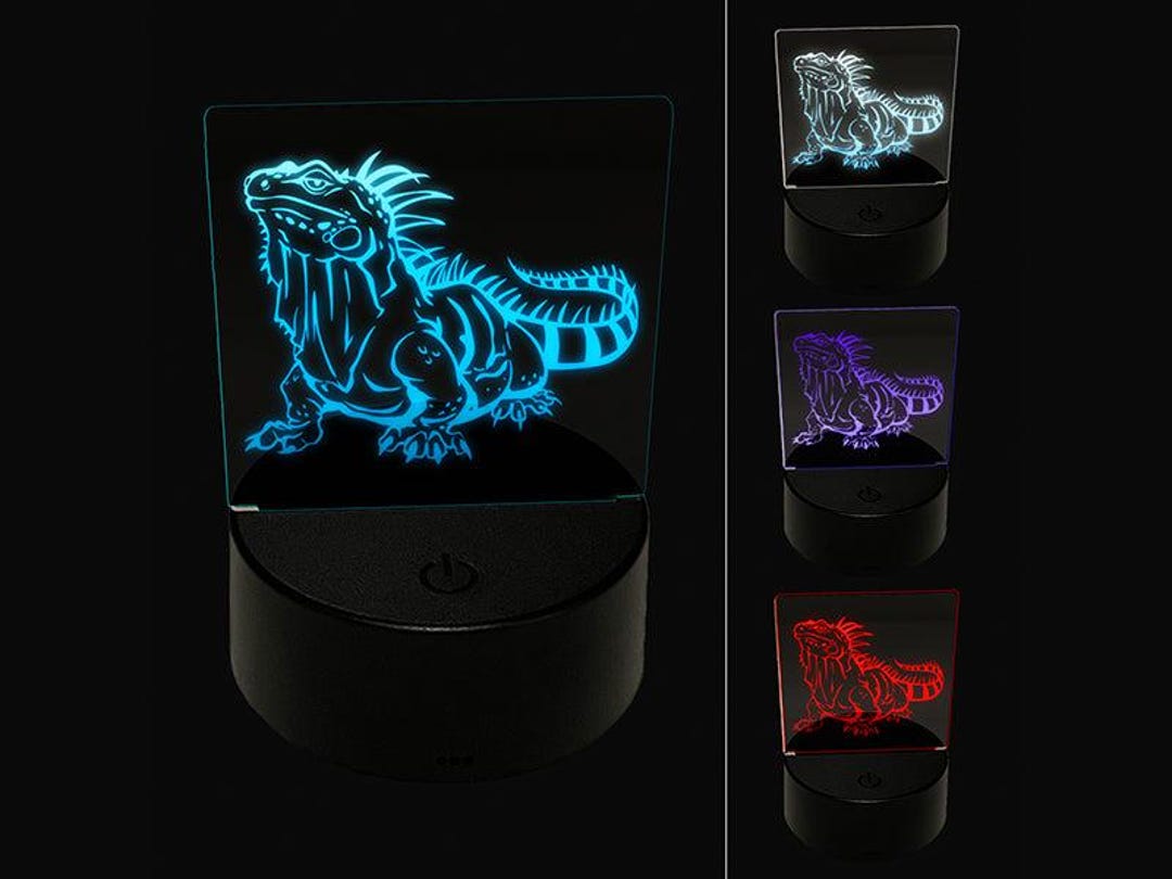 Lazy Lounging Lizard Iguana 3D Illusion LED Night Light Sign Nightstand ...