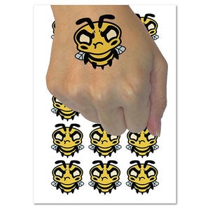 Cute Bee Mad Grumpy Temporary Tattoo Water Resistant Fake Body Art Set Collection (1 Sheet)