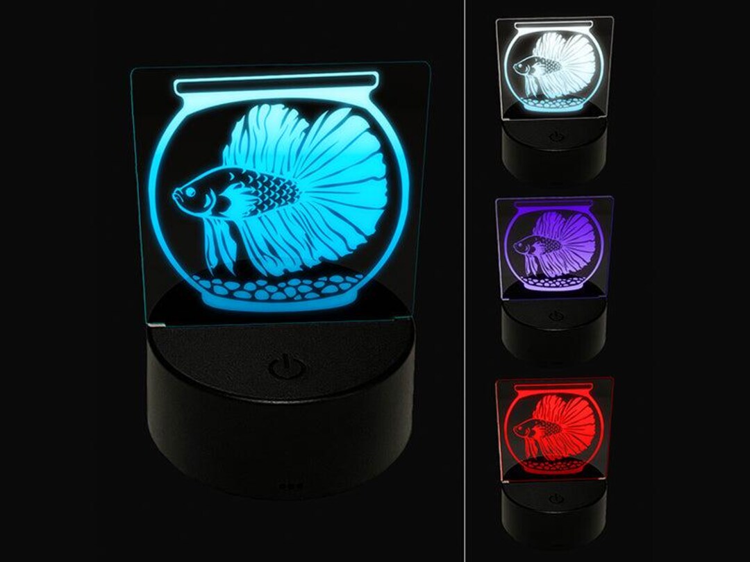 Betta in Fish Bowl Aquarium 3D Illusion LED Night Light Sign Nightstand ...