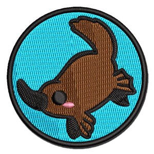 Swimming Kawaii Chibi Duck Billed Platypus Multi-Color Embroidered Iron-On or Hook & Loop Patch Applique