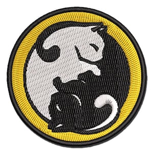 Yin and Yang Cats Curled Up Together Multi-Color Embroidered Iron-On or Hook & Loop Patch Applique