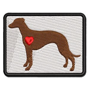 Whippet Dog with Heart Multi-Color Embroidered Iron-On or Hook & Loop Patch Applique